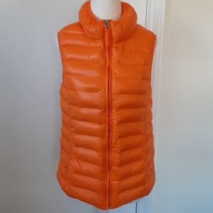 EUC orange zip-up down-filled puffer vest